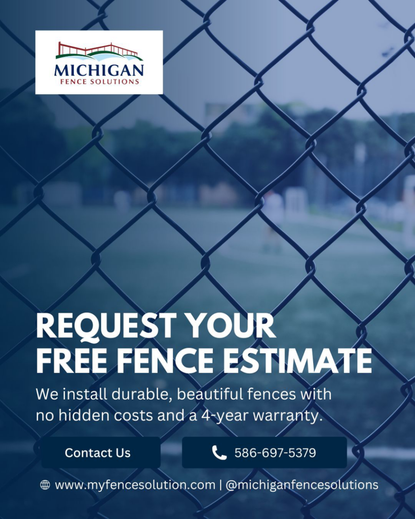 A close-up view of a chain-link fence installed by Michigan Fence Solutions in Macomb, MI.