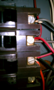 A close-up view of electrical panel wiring and terminals at a job site by Hunsicker Electrical Services in Chicago, IL.