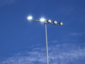 A close-up view of modern LED stadium lights installed by TET Light Solutions LLC in Cedartown, GA.
