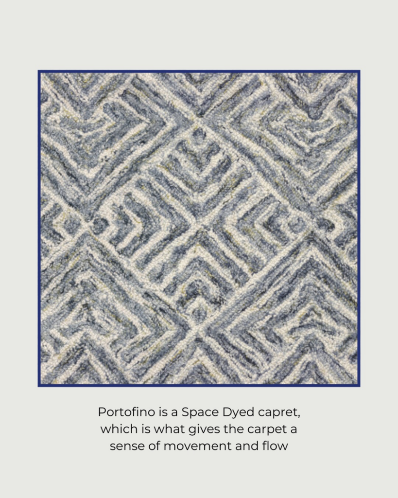 A close-up of a patterned Portofino carpet sample from Bonsai Flooring in Spanish Fork, UT.