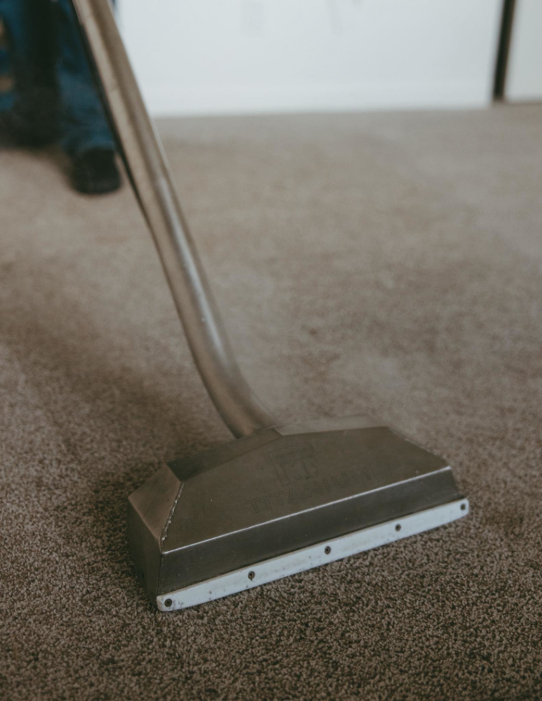 A close-up view of professional carpet cleaning in progress by Dakota's Mr.Color in Wilsonville, OR.