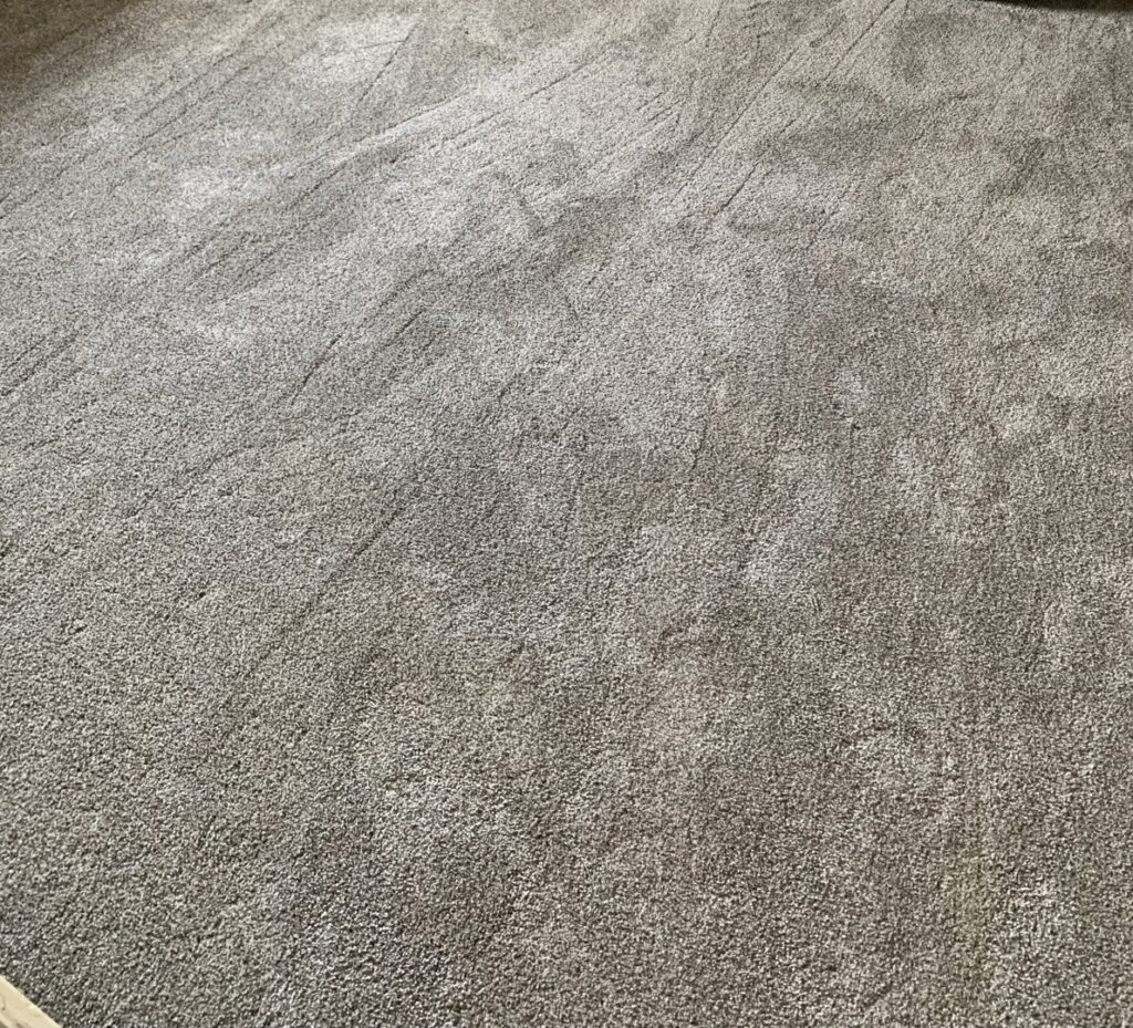 A close-up view of the texture of a grey residential carpet installed by At Home Flooring in Naperville, IL.
