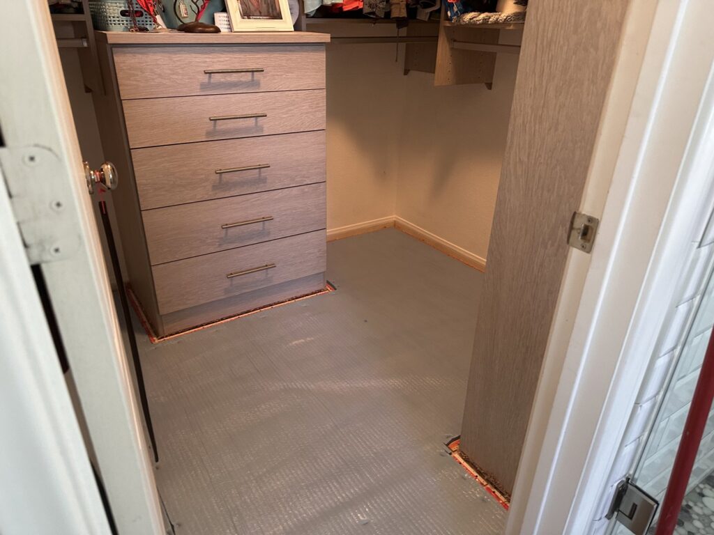 Carpet underlayment installed in a closet, part of a carpet job by Floors by Aldaba LLC in North Las Vegas, NV.