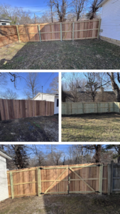 A collage showcasing various wood fence installations, including gates, completed by Mayan Fence & Outdoor LLC in Phoenix, AZ.