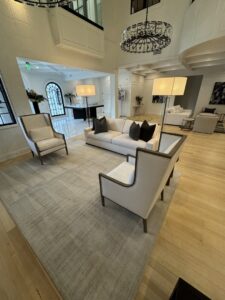 A large area rug showing cleaning lines after service by Tmz Magic Carpet Cleaning in West Hartford, CT.