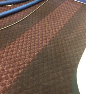 A commercial patterned carpet being cleaned, showing a clear before and after difference by Get Green Carpet Cleaning CT in West Hartford, CT.