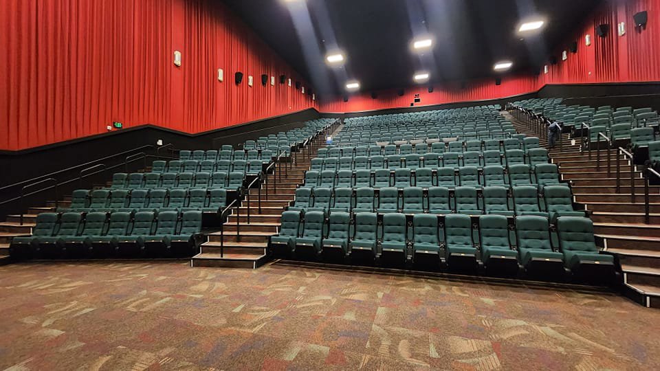 A large, clean carpeted area in a commercial setting, possibly a movie theater, by JP Carpet & Tile Care in Sherman Oaks, CA.