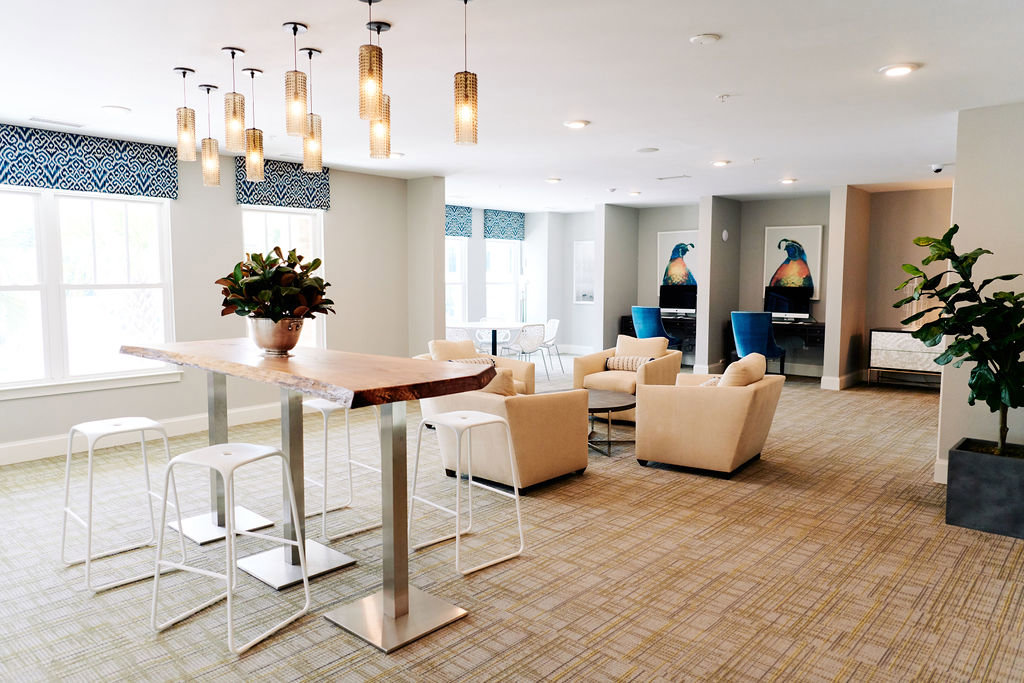 Installed commercial carpet in a modern office lounge area by Flooring Services, LLC in Goose Creek, SC