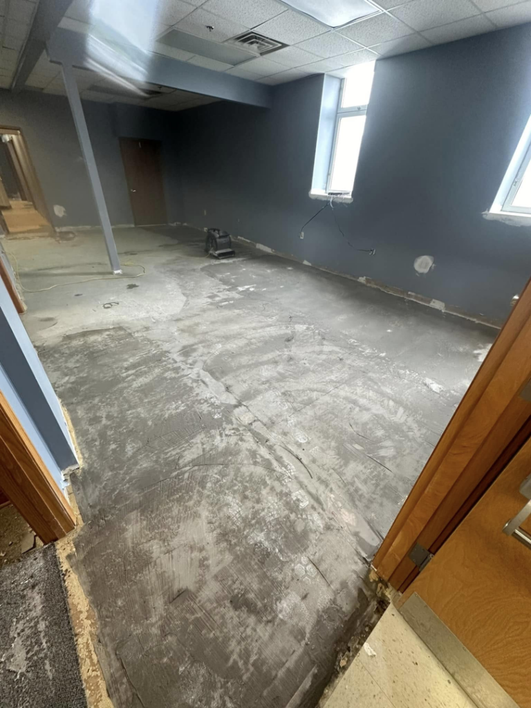 Commercial carpet removal and subfloor preparation by Long's Family Flooring Solutions LLC in New Alexandria, PA.