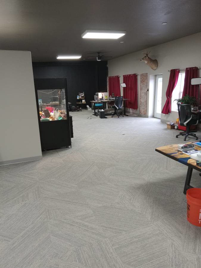 Newly installed commercial carpet tiles in a modern office space by Abbey Carpet and Flooring of Kalispell, MT
