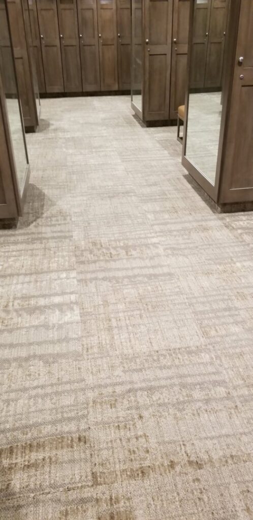 Commercial carpet tile installation in a locker room by Chicago Floor Systems in Chicago, IL