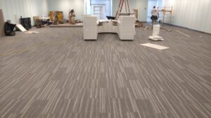 Commercial carpet tile installation in a large office space by George Babb Floor Covering in Enumclaw, WA.