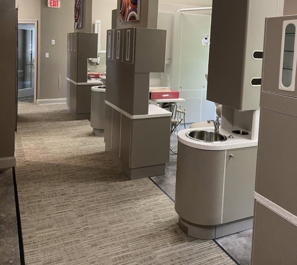 A newly installed commercial carpet tile floor in a business office by Hubbard Flooring Studio in Baton Rouge, LA.