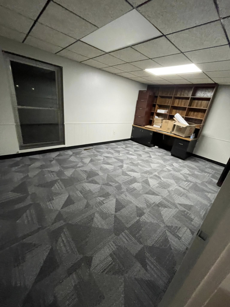 Modern patterned commercial carpet tile installation in an office by A Step Above Flooring in Lexington, KY