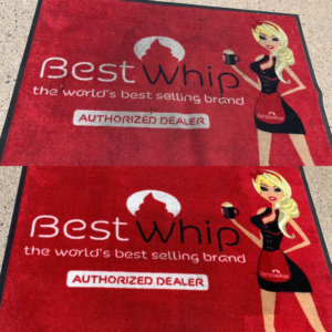 A commercial door mat showing a dramatic before and after cleaning by Humble Carpet Cleaners in Mesa, AZ