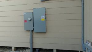 Large commercial electrical cabinets installed by A Renewable Electric LLC for a business in Houston, TX.