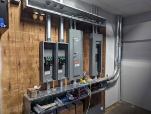 New commercial electrical panels and conduit installed by 2 Live Wires in Slatington, PA.