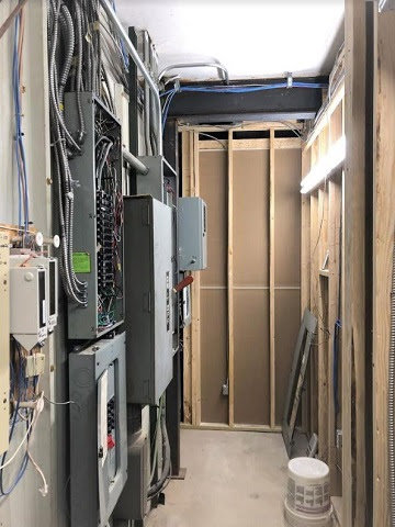 A complex commercial electrical panel and wiring installation by Corbin & Maille, Inc in Erie, PA.