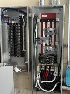 Installation of commercial electrical panels with complex wiring and circuit breakers by D&M Master Electric LLC in Newark, NJ.