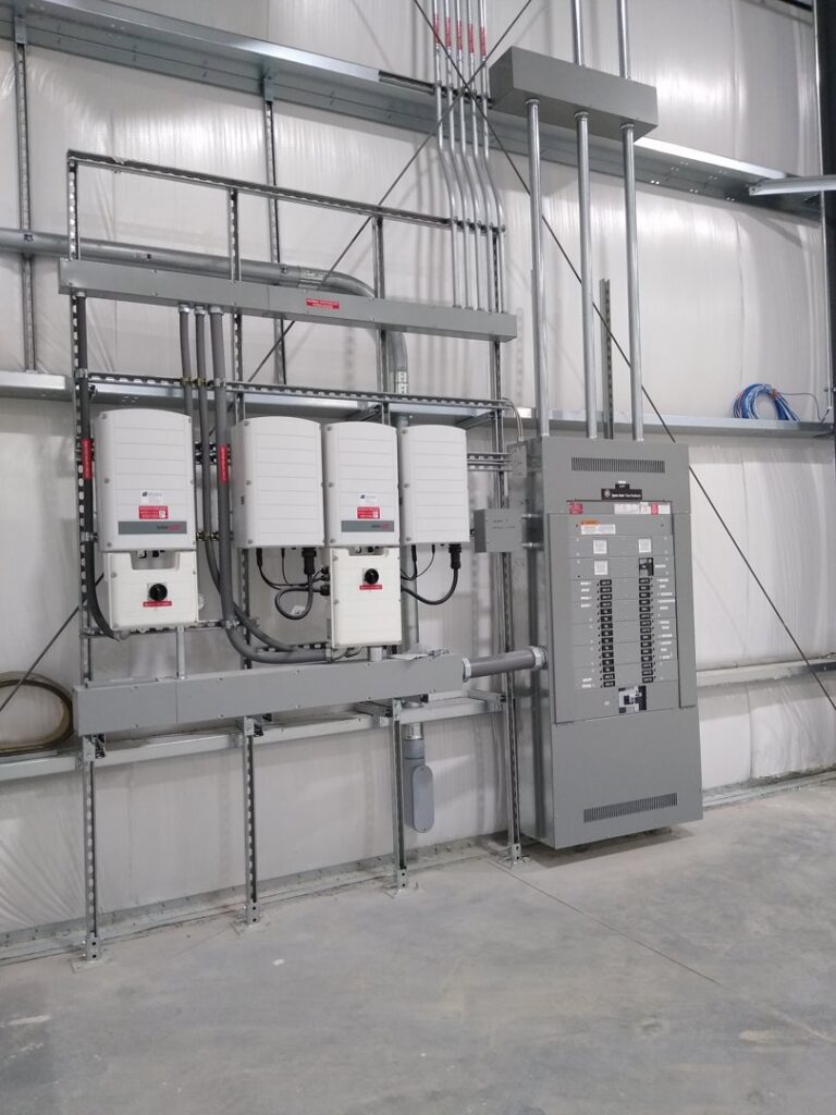 A complex commercial electrical panel and conduit installation by Lake Electric Maine in Biddeford, ME.