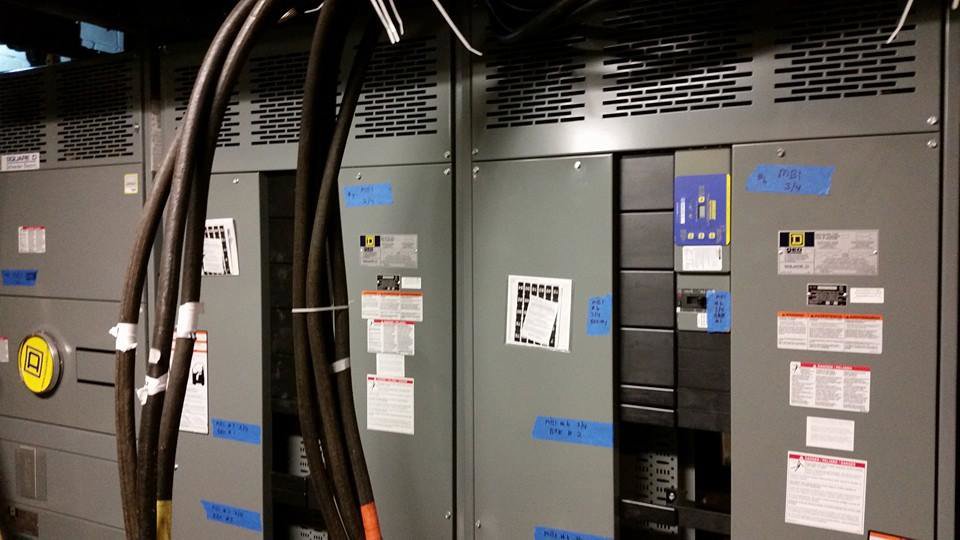 Close-up of commercial electrical panels and heavy-duty wiring installed by Titan Electric in Bellevue, WA.