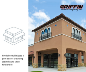 Exterior of a commercial building with aesthetic and functional lighting installed by Griffin Service Company in Tampa, FL