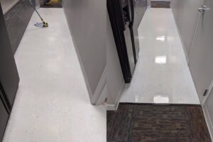 Before and after comparison of commercial floor cleaning by Accent Carpet & Upholstery Cleaners in Pittsburgh, PA.