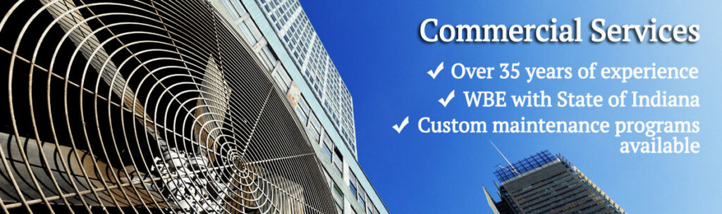A large commercial HVAC condenser unit on a building, serviced by York's Quality Air in Indianapolis, IN.