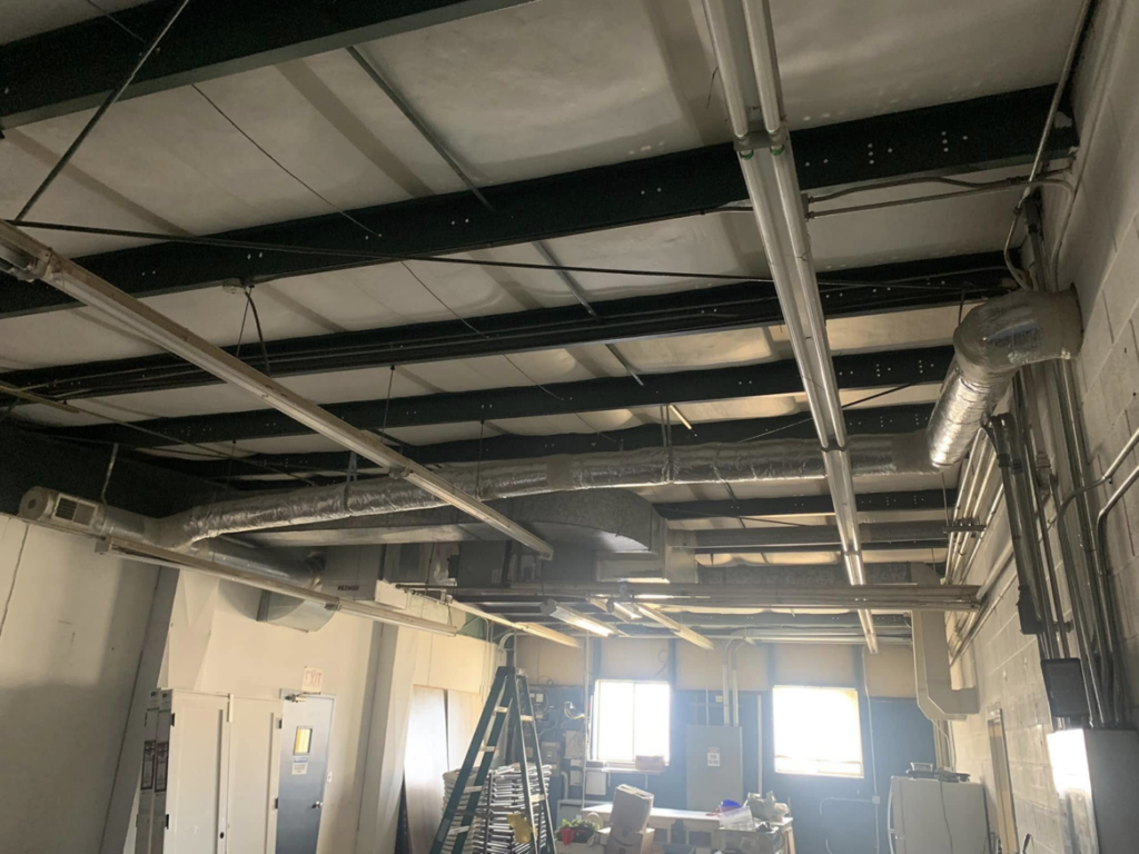 A complex commercial HVAC duct system installed by Lbz Construction in Charleston, SC, during construction