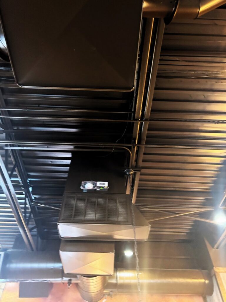 Commercial HVAC ducts and ventilation systems installed on an exposed ceiling by HP Mechanical LLC in Santa Rosa, CA.