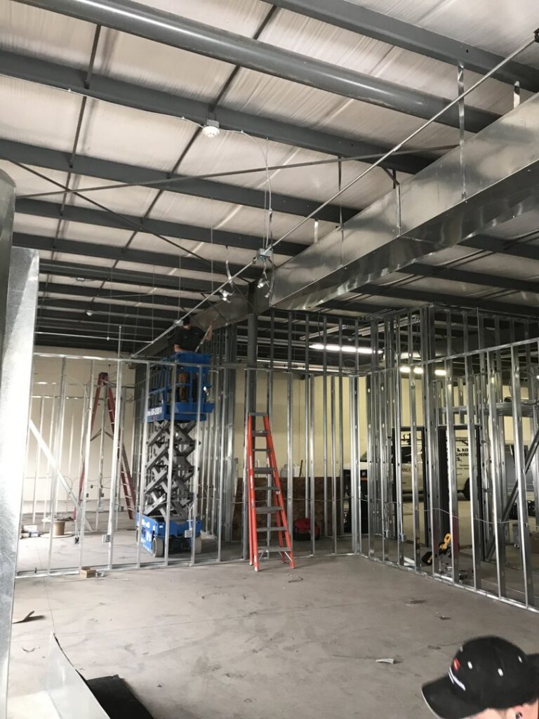 HVAC ductwork being installed in a commercial building under construction by A-1 Heating and Air Conditioning Service in Alexandria, VA