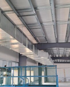 Extensive rectangular HVAC ductwork installed in a large commercial building by Central Consolidated in Wichita, KS