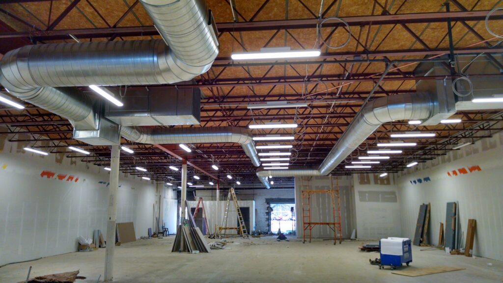 Extensive commercial HVAC ductwork installation in a large building by Vision Air Services in Tulsa, OK.