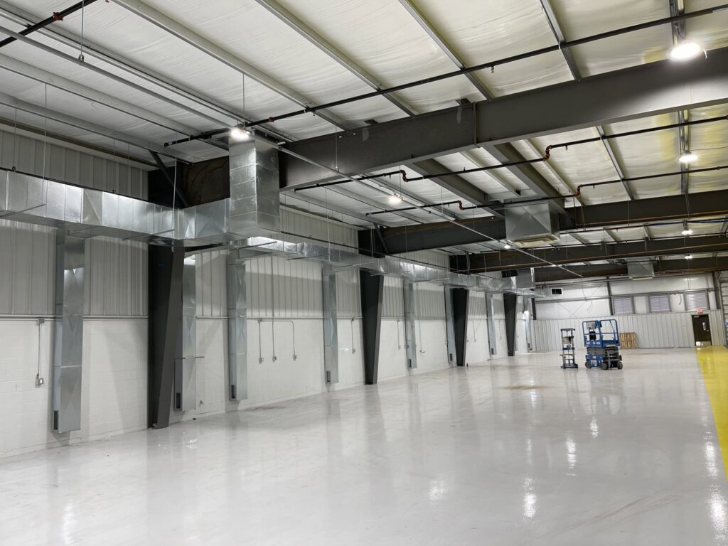 Extensive rectangular HVAC ductwork installed in a large commercial space by BH cooling & Heating in Glendale, AZ.