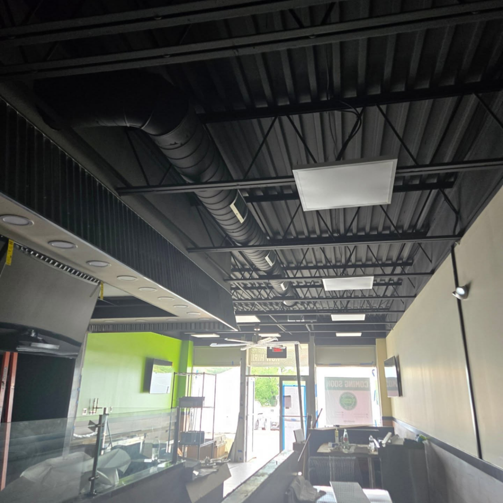 Exposed spiral ductwork installed in a commercial building by Pepeta Service Inc. in Clayton, DE