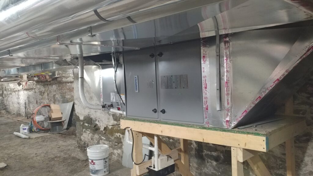 A large commercial HVAC system with extensive ductwork installed by R. Davis Mechanical in Pittsburgh, PA