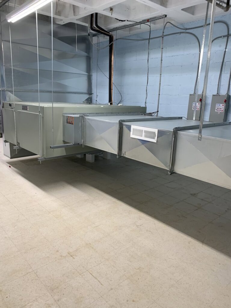 A wide view of a commercial HVAC system installation with extensive ductwork, completed by HVAC Philly in Feasterville, PA.