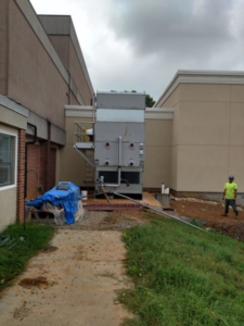 A large commercial HVAC unit being installed or serviced outside a building by EH Gochnauer & Sons, Inc. in Lancaster, PA.