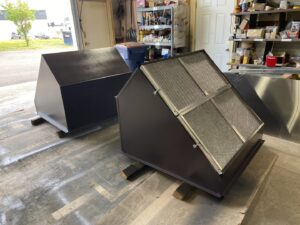 Commercial kitchen exhaust hoods with filters fabricated by Sheet Metal Solutions, LLC in Duluth, MN.