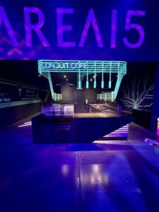 Commercial lighting and exposed conduit installation at Conduit Cafe in AREA15 by Foxtrot Electric in Las Vegas, NV