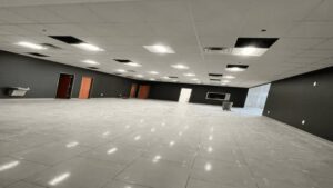 New commercial lighting installation completed by Fiedler Electric in a large room in Higginsville, MO.