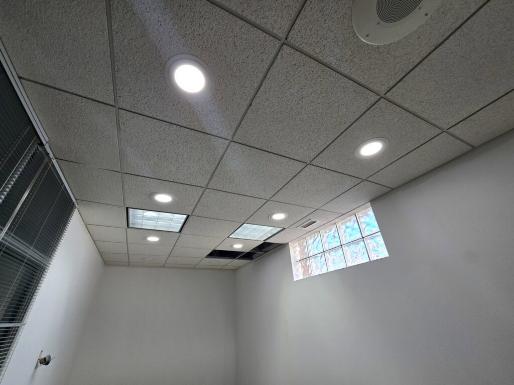 Commercial lighting installation and ceiling panel work by JAL Electrical Construction in Hammond, IN.