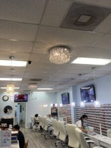 Commercial lighting installation in a nail salon by Ross Electric Company in Arlington, TN.