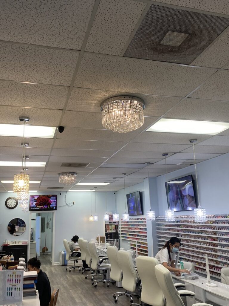 Commercial lighting installation in a nail salon by Ross Electric Company in Arlington, TN.