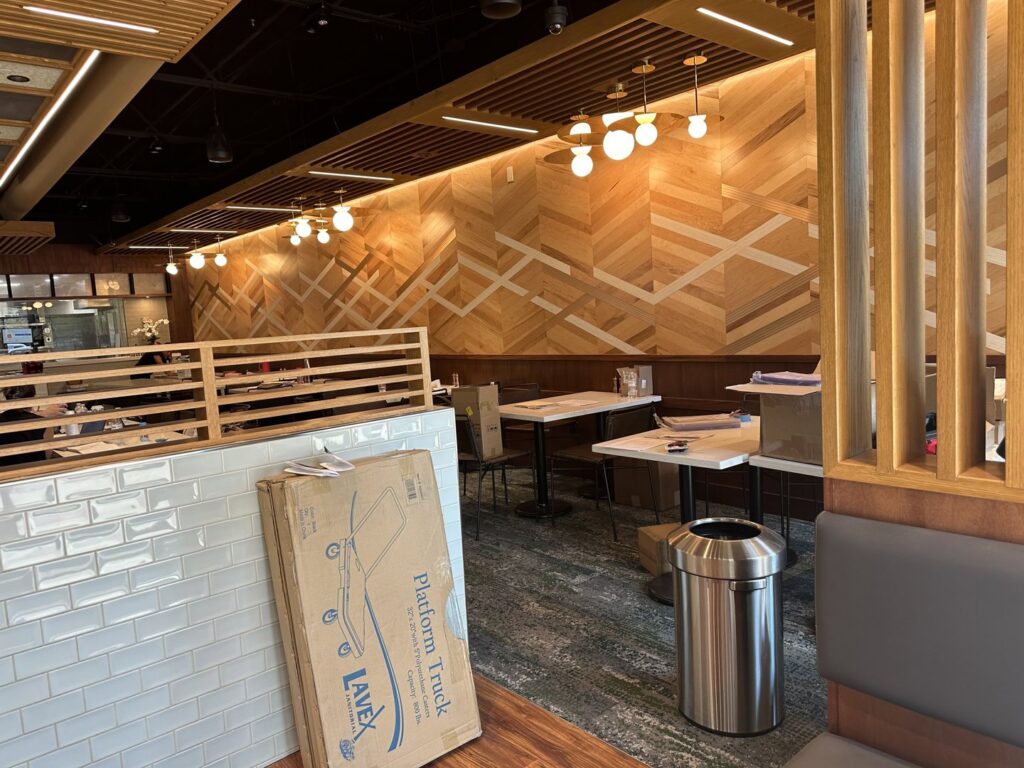 New commercial lighting installation in a restaurant or retail space by Trizone Electric, LLC in Houston, TX.