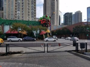 Commercial metal gates installed in front of Rainforest Cafe by Gate Options in West Chicago, IL