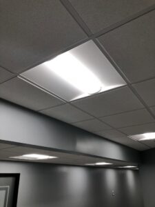 Commercial panel lighting installed in a drop ceiling by Sterling Electric in Fort Wayne, IN.