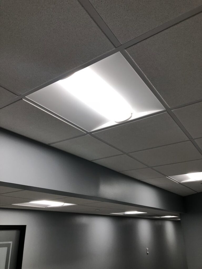 Commercial panel lighting installed in a drop ceiling by Sterling Electric in Fort Wayne, IN.