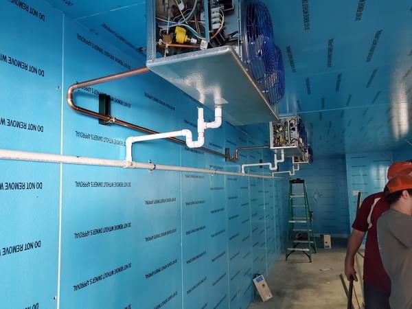 Commercial refrigeration units and piping being installed by Perfect Comfort Systems in San Bernardino, CA