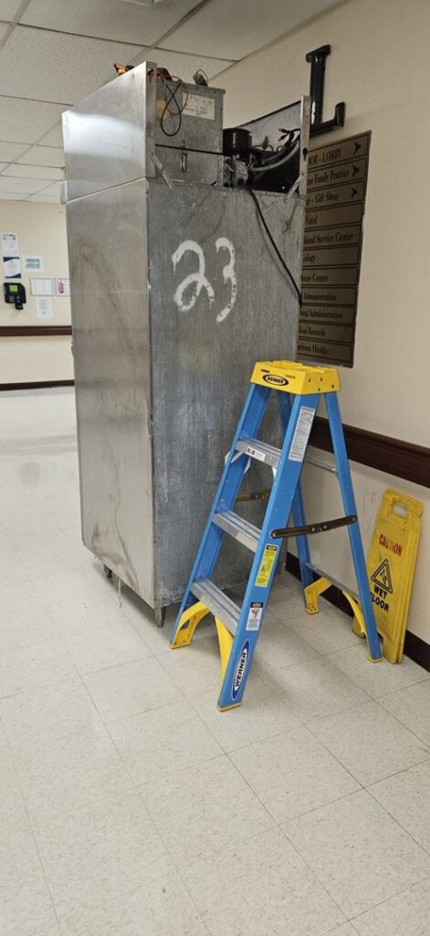 A large commercial refrigeration unit being serviced by Will Power Refrigeration Co in Yonkers, NY.